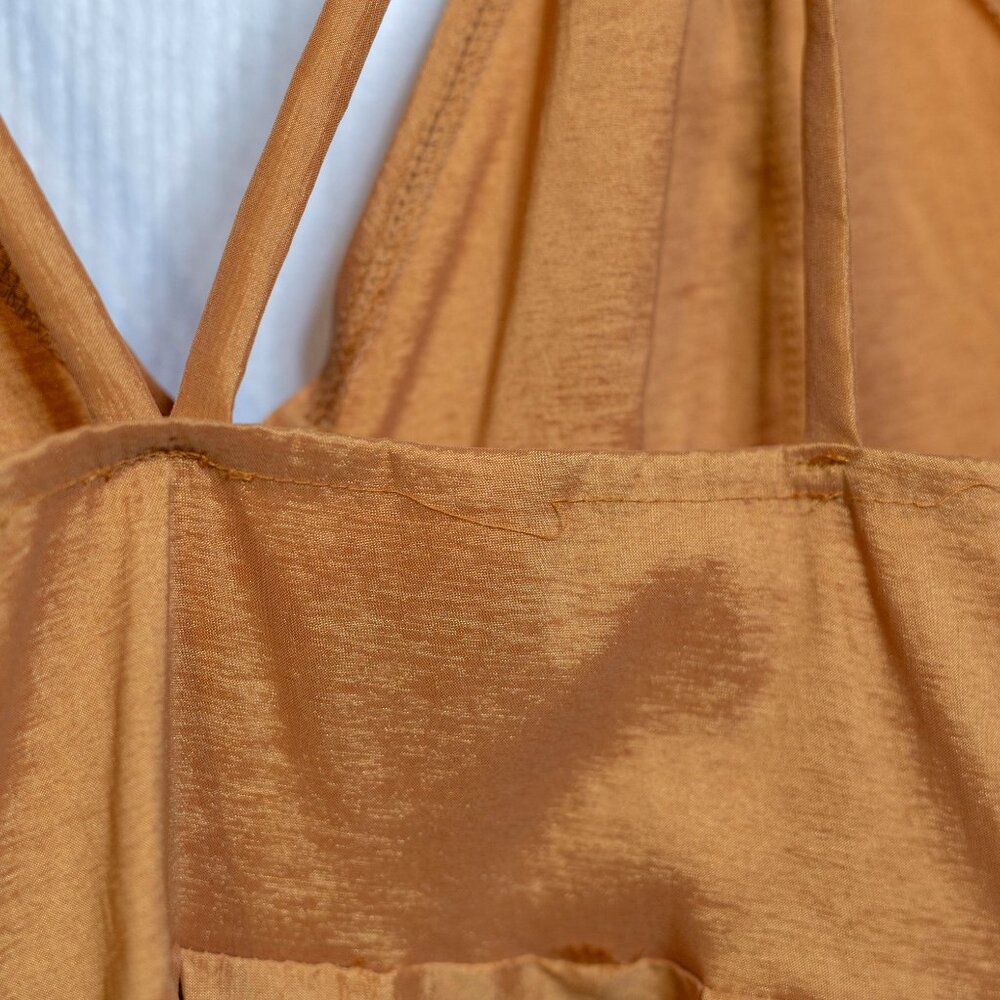 Best Cody Mustard Cross Strap Zip Mini Flare Dress - Medium - Picture 6 of 7